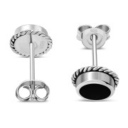 Black Onyx Round Stud Silver Earrings - e369